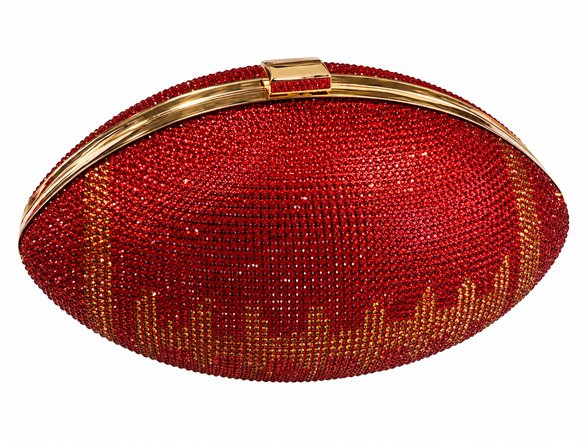 Football Shaped Red Rhinestone Clutch