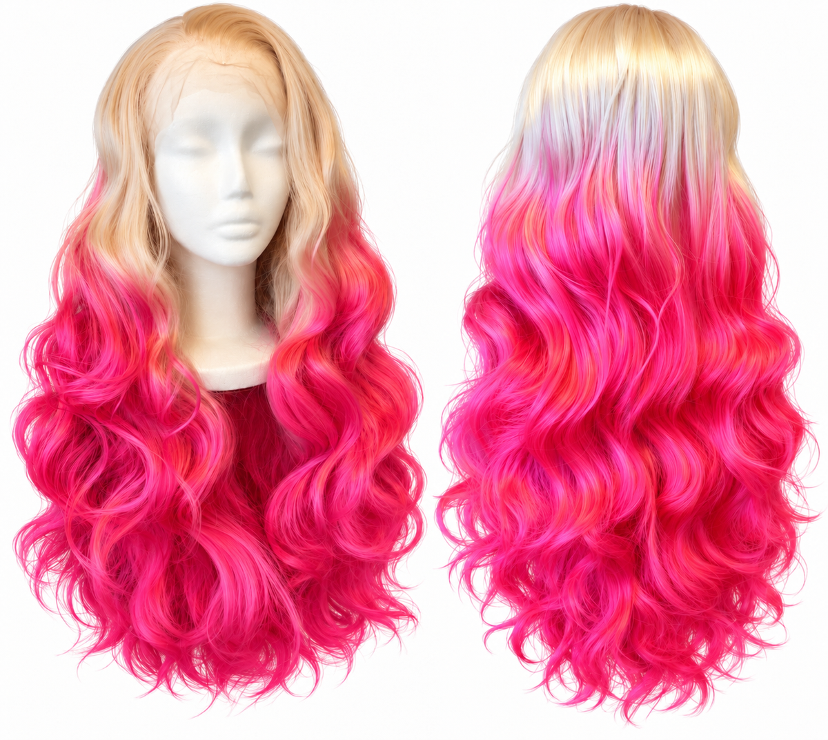 Blonde & Pink Ombre Wavy Wig – 26 Inch Synthetic