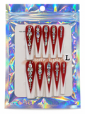 Red Crystal Rhinestone Long Stiletto Press-On Nails