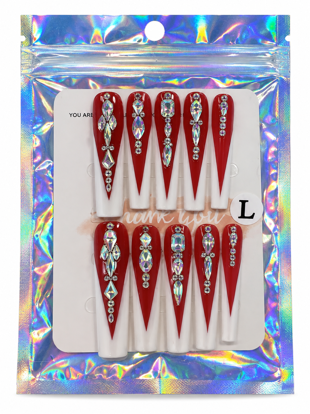 Red Crystal Rhinestone Long Stiletto Press-On Nails