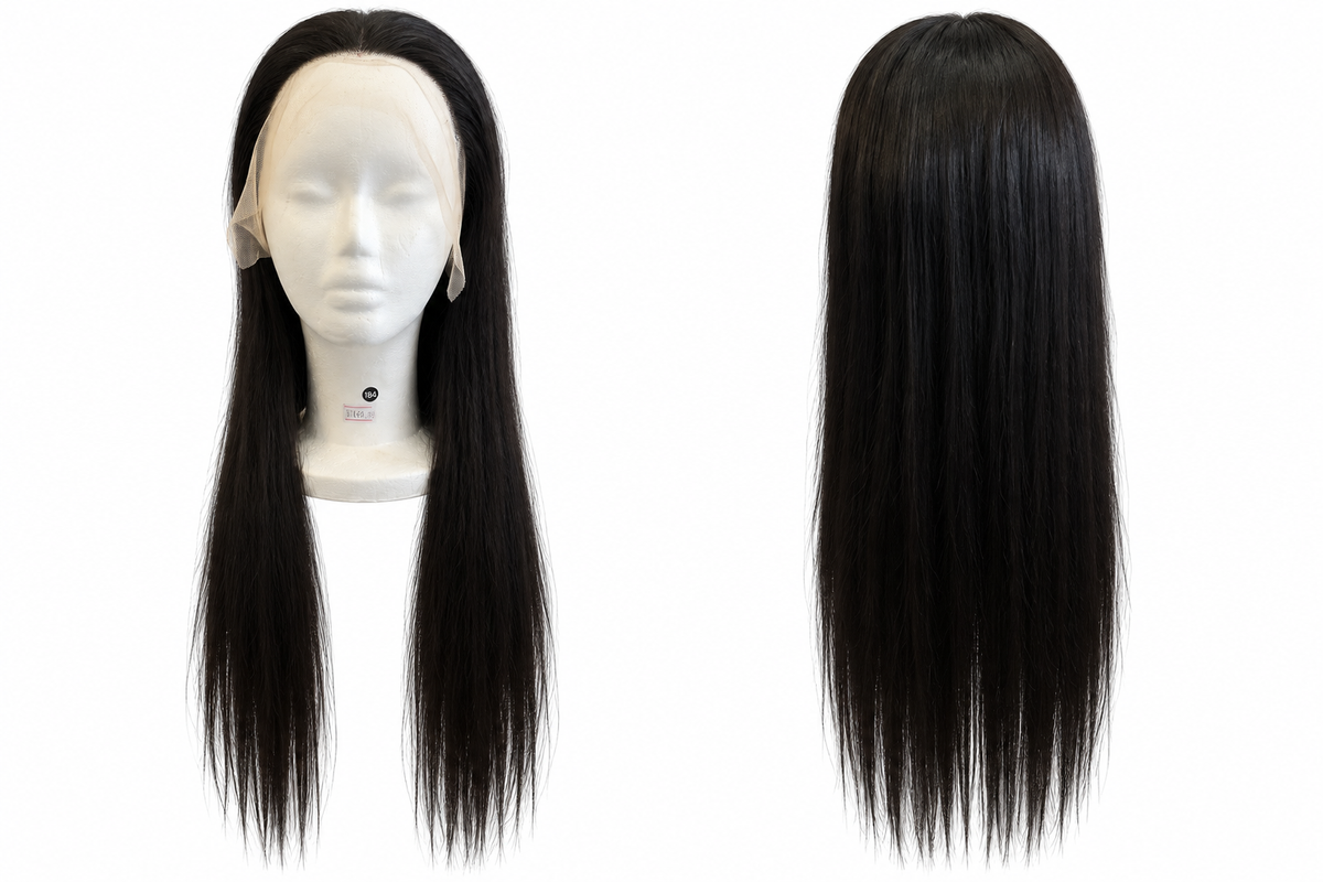 Long Black Straight Lace Front Wig Middle Part – Human Hair