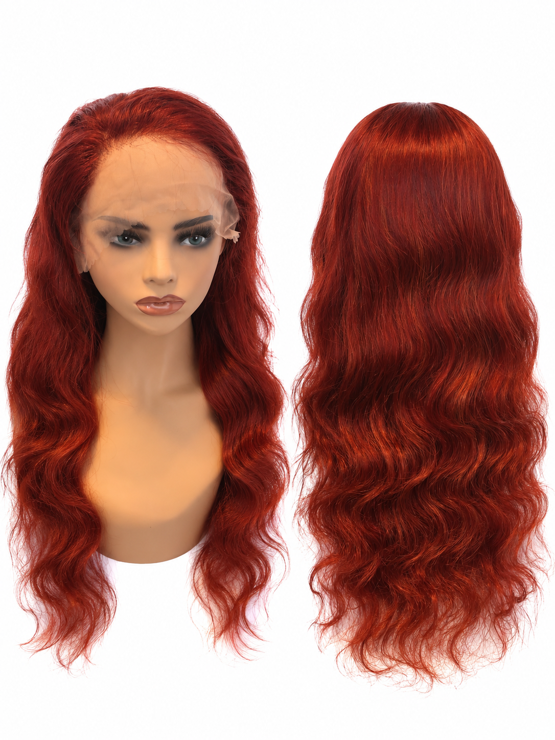 26” Burgundy Human Hair Lace Front Wig – Long Wavy Style
