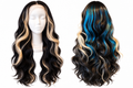 Black Blonde & Blue Wavy Wig – 26 Inch Synthetic