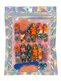 Colorful 3D Floral Rhinestone Press-On Nails