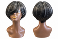 Short Black Bob Wig with Side-Swept Bangs – Synthetic Hair