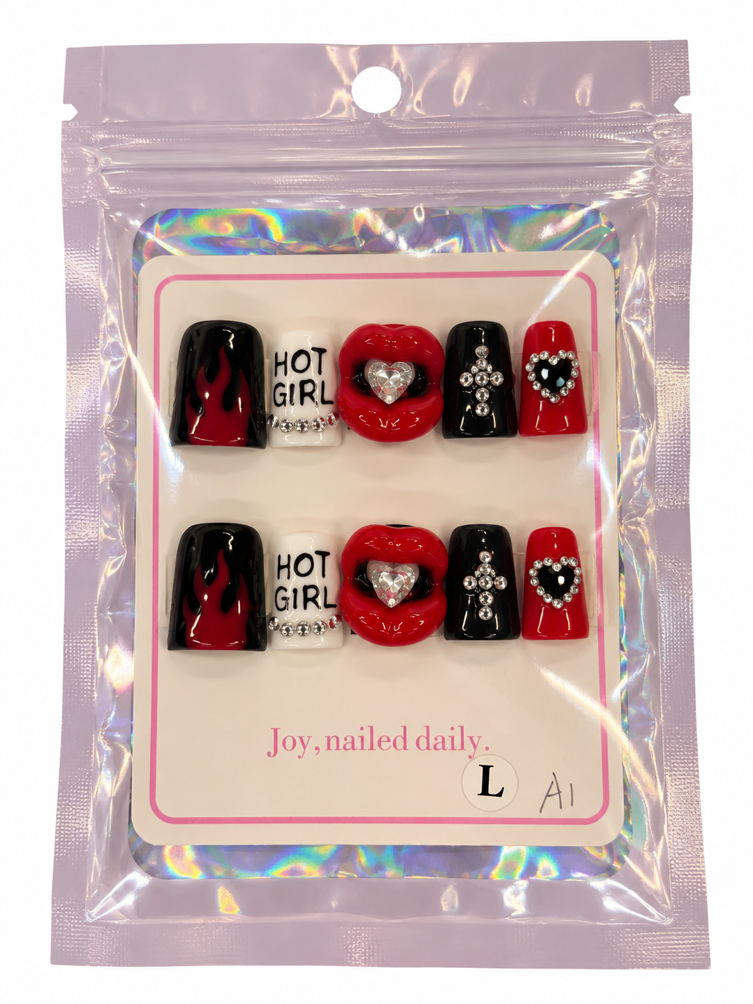 Red & Black Hot Girl Bling Press-On Nail Set
