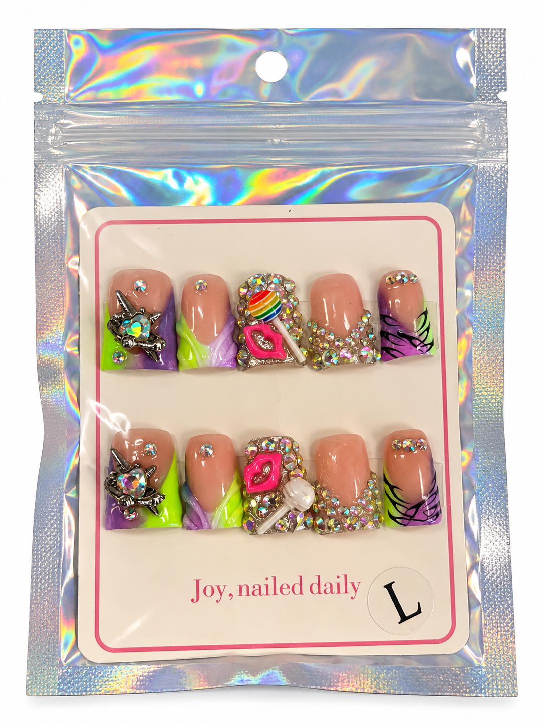 Colorful 3D Lollipop & Rhinestone Press-On Nails