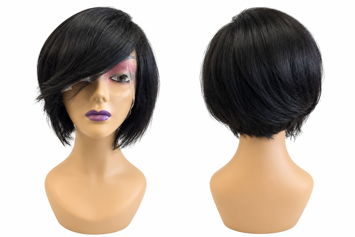 Black Short Side-Swept Bob Wig