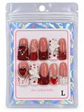 Red & White Rhinestone 3D Press-On Nails