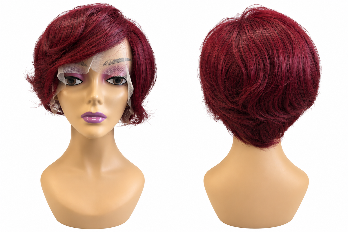 Human Hair Burgundy Short Bob Lace Front Wig