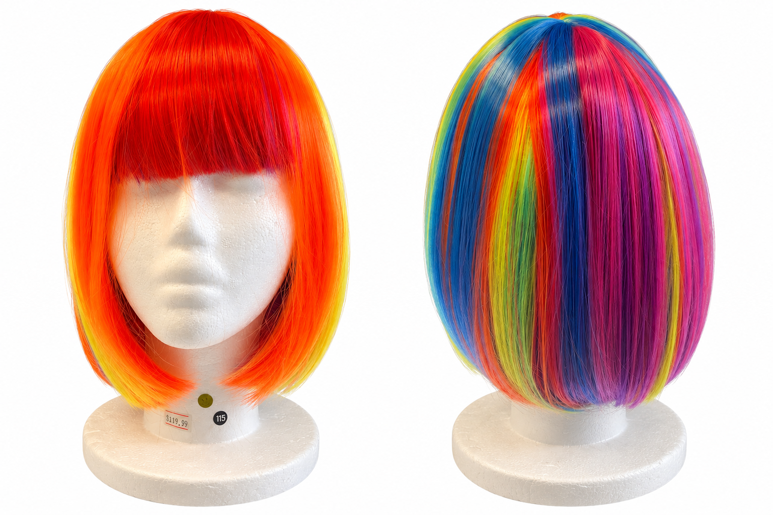 Bright Orange & Yellow Bob Wig with Bangs – Synthetic Hair