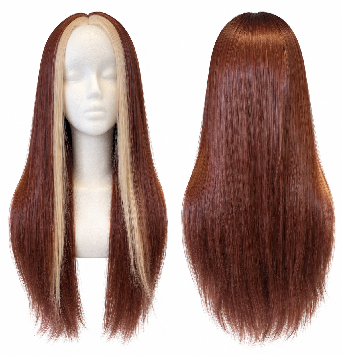 Long Straight Brown & Blonde Synthetic Wig 26 inch