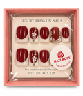 Luxury Burgundy Red Rhinestone & Floral Press-On Nails – Handmade Reusable – Size L