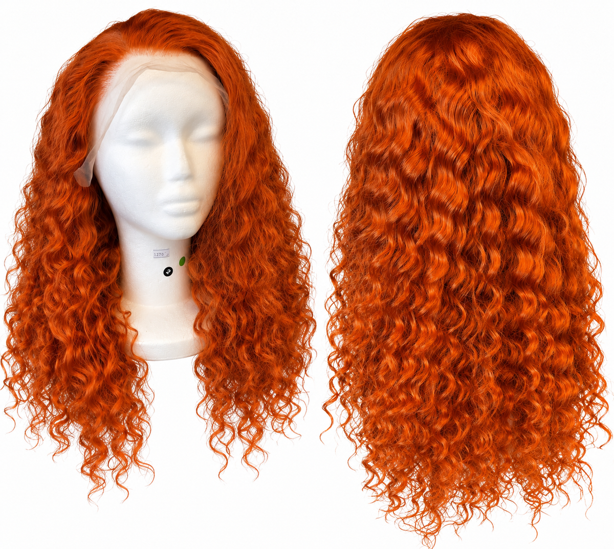 Human Hair Curly Wig – Copper Orange – 20 Inch