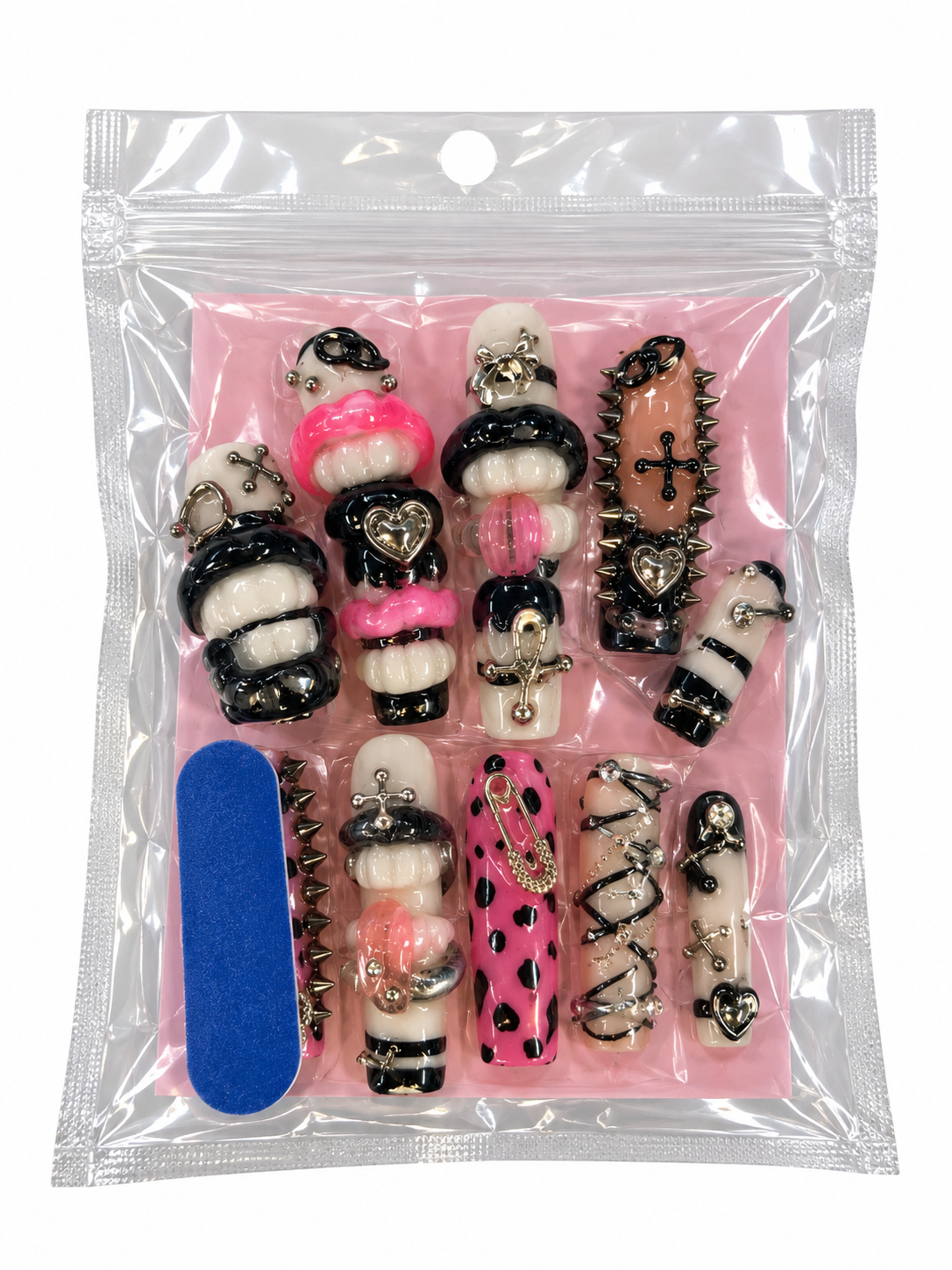 Black & Pink Punk Mushroom Nail Set