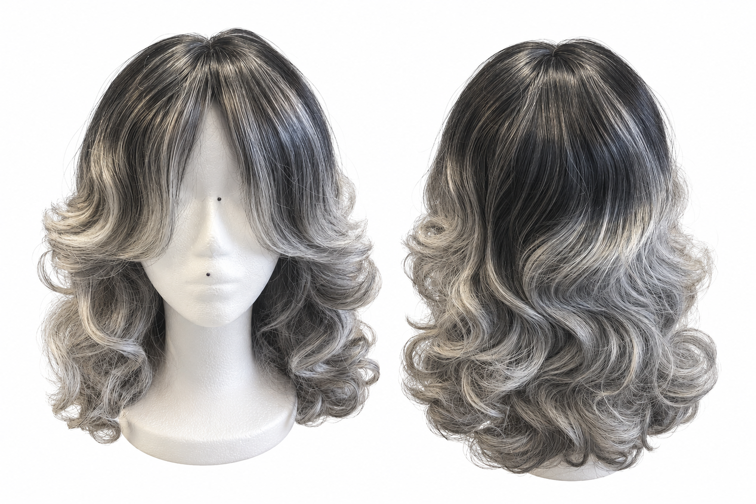Gray Wavy Layered Wig – Synthetic Hair