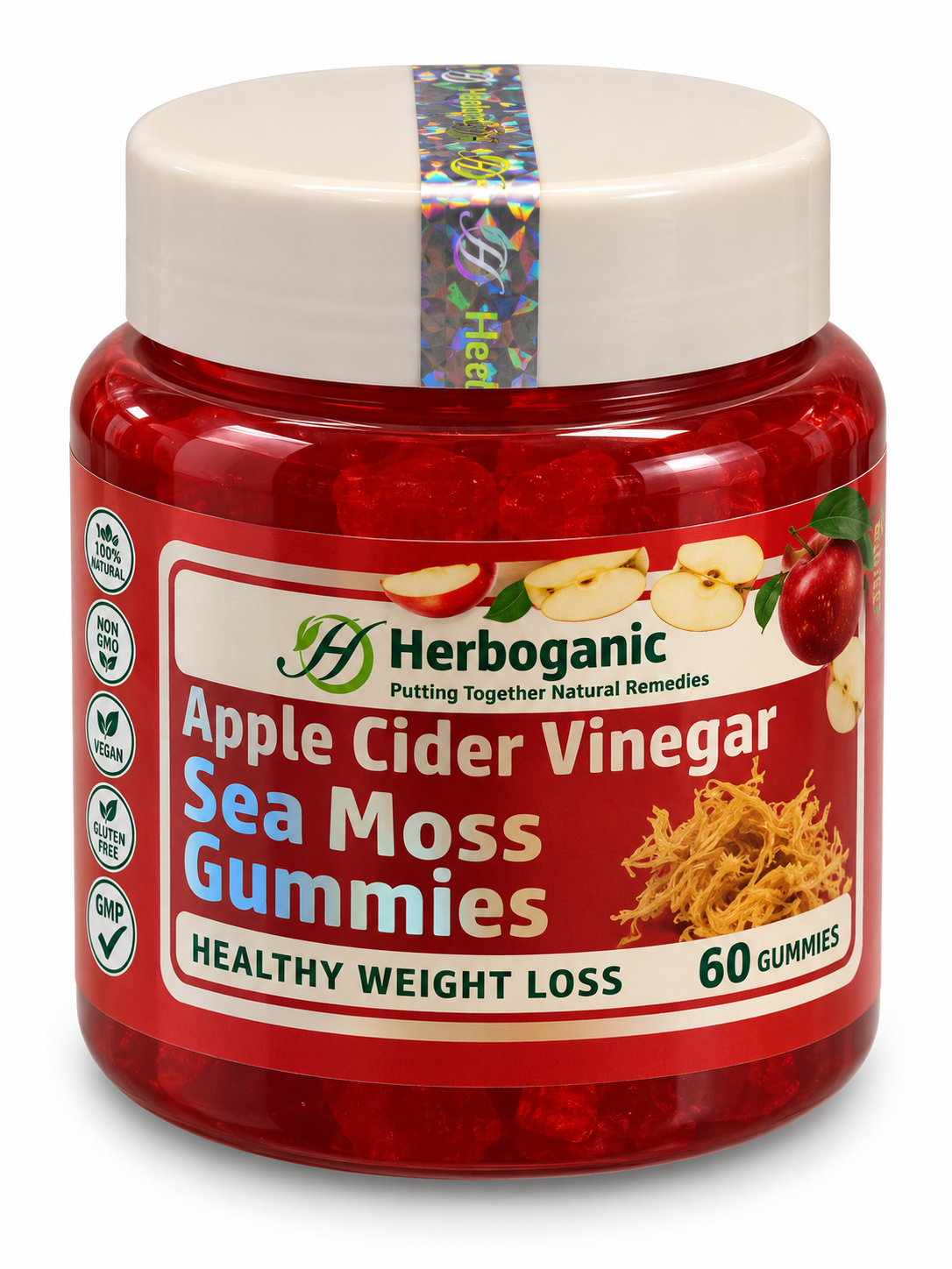 Herborganic Apple Cider Vinegar & Sea Moss Gummies – 60 Count