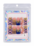 Blue & Gold Bow Rhinestone Press-On Nails