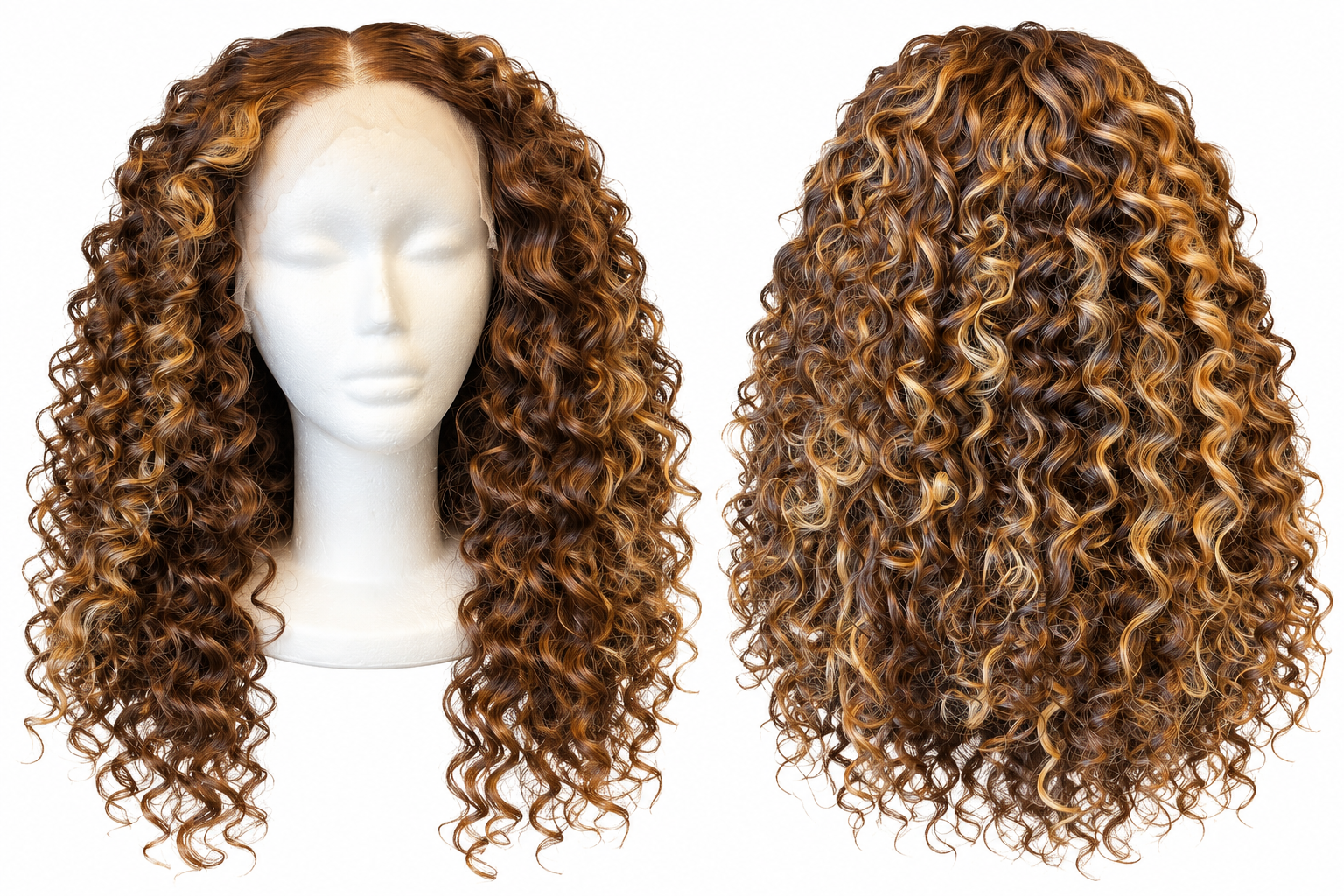 Synthetic Curly Wig – Highlighted Brown – 22 Inch