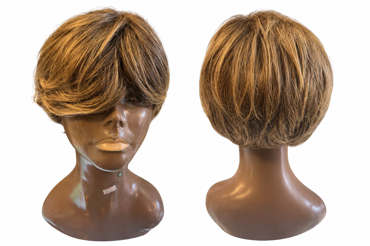 Short Layered Brown & Blonde Highlighted Wig – Synthetic Hair