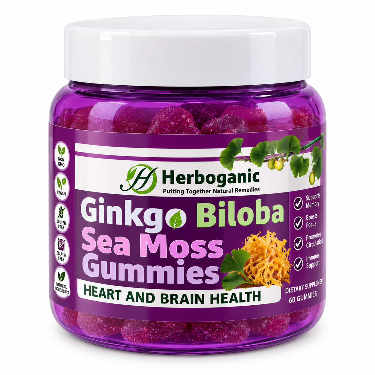 Herborganic Ginkgo Biloba Sea Moss Gummies