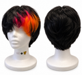 Black Human Hair Short Wig with Pink & Orange Highlights