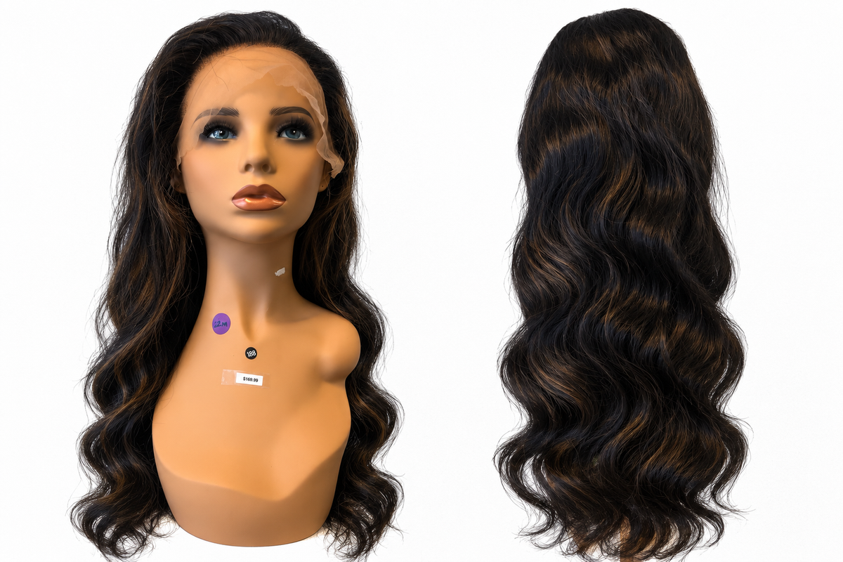 26” Natural Black Human Hair Lace Front Wig – Long Body Wave