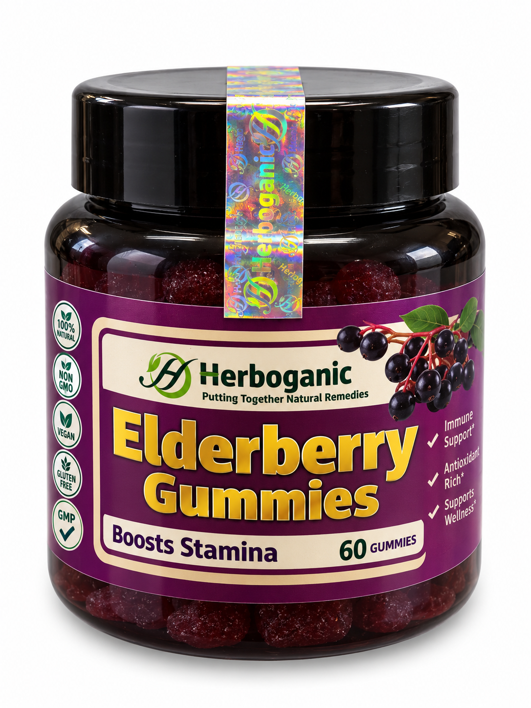Herboganic Elderberry Gummies – 60 Count