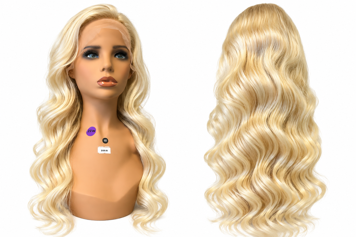 26” Blonde Human Hair Lace Front Wig – Long Wavy Style