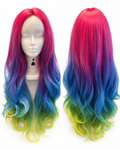 Pink Blue Green Ombre Long Wavy Synthetic Wig