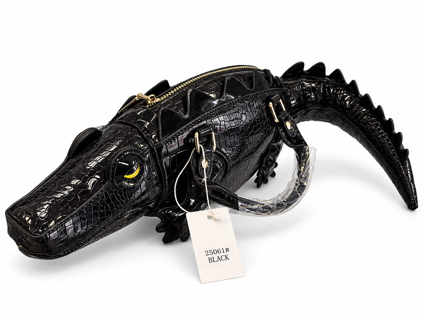 Black Crocodile Alligator-Shaped Shoulder Bag