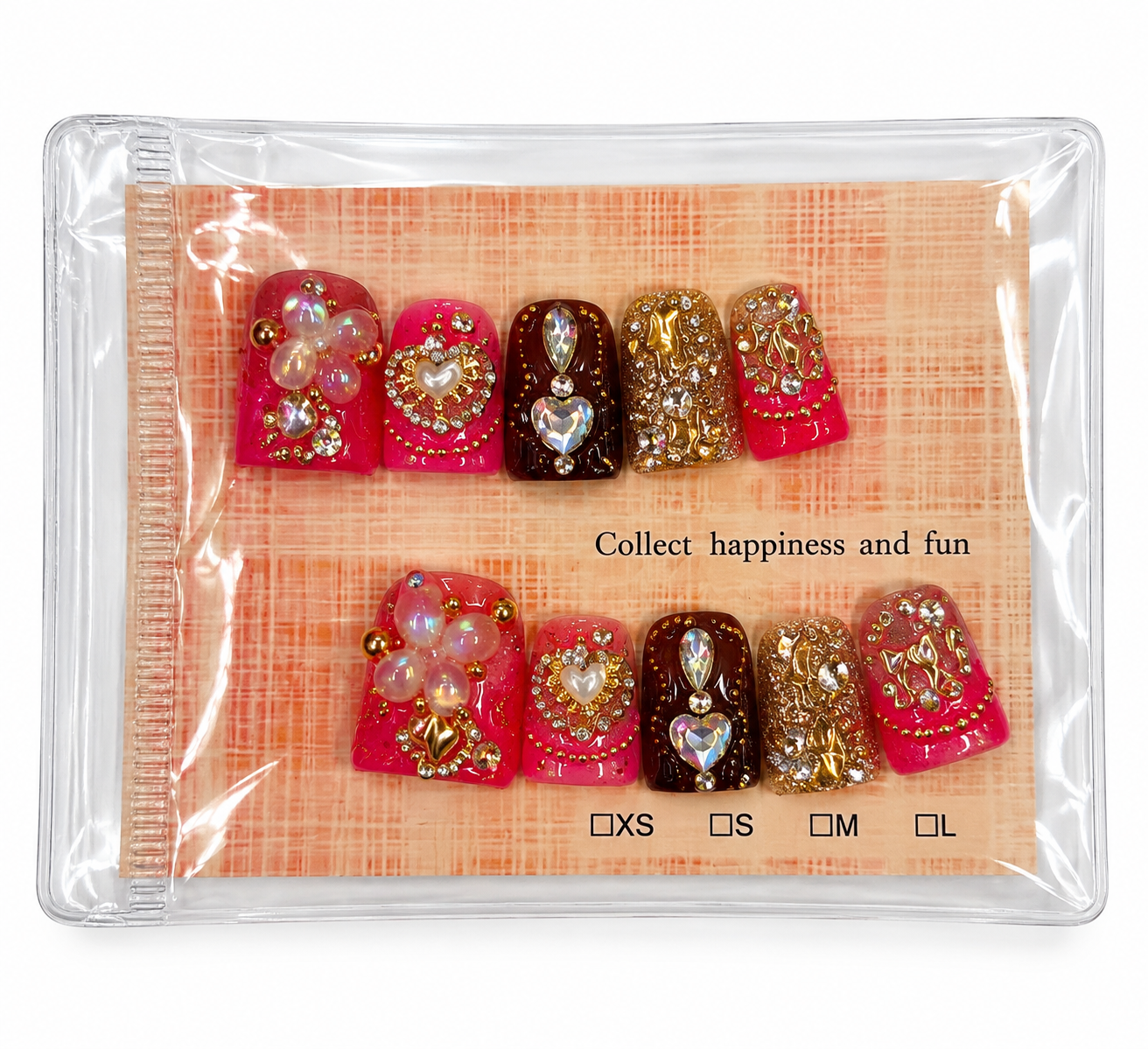 Pink & Gold Embellished Press-On Nails – Rhinestone Nail Set
