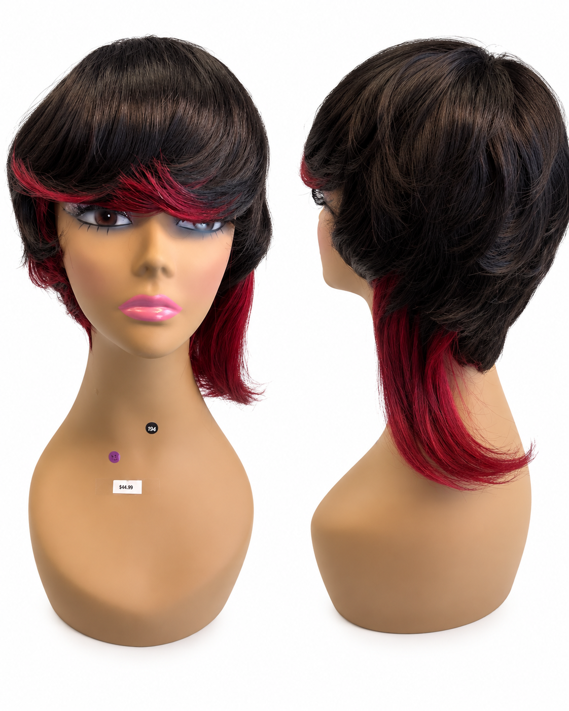 Black & Red Short Layered Synthetic Wig