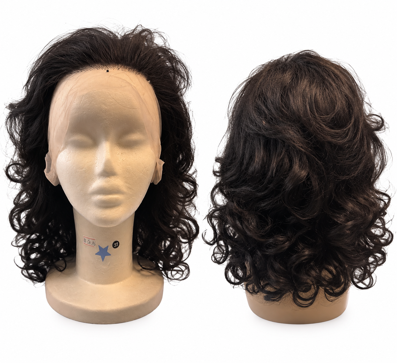 Black Human Hair Lace Front Wig – Shoulder-Length Curly Style