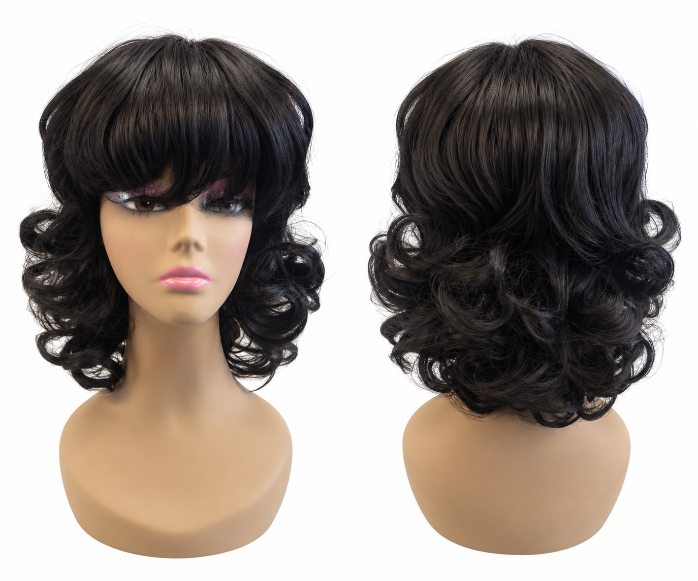 Black Short Curly Bob Wig with Bangs – Synthetic Hair