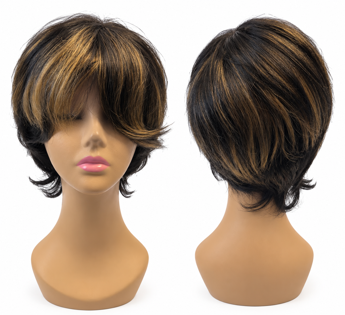 Black Human Hair Short Bob Wig – Layered Side-Swept Style