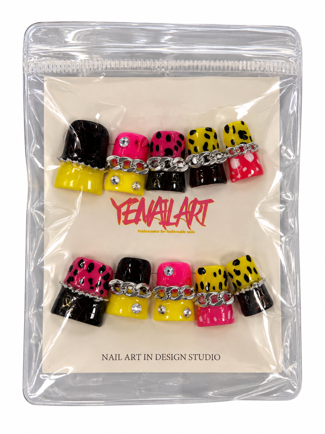 Yellow, Red & Black Leopard Chain Press-On Nail Set