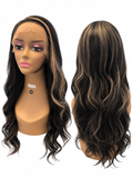 Synthetic Hair Black & Blonde Highlight Lace Wig – Long Wavy