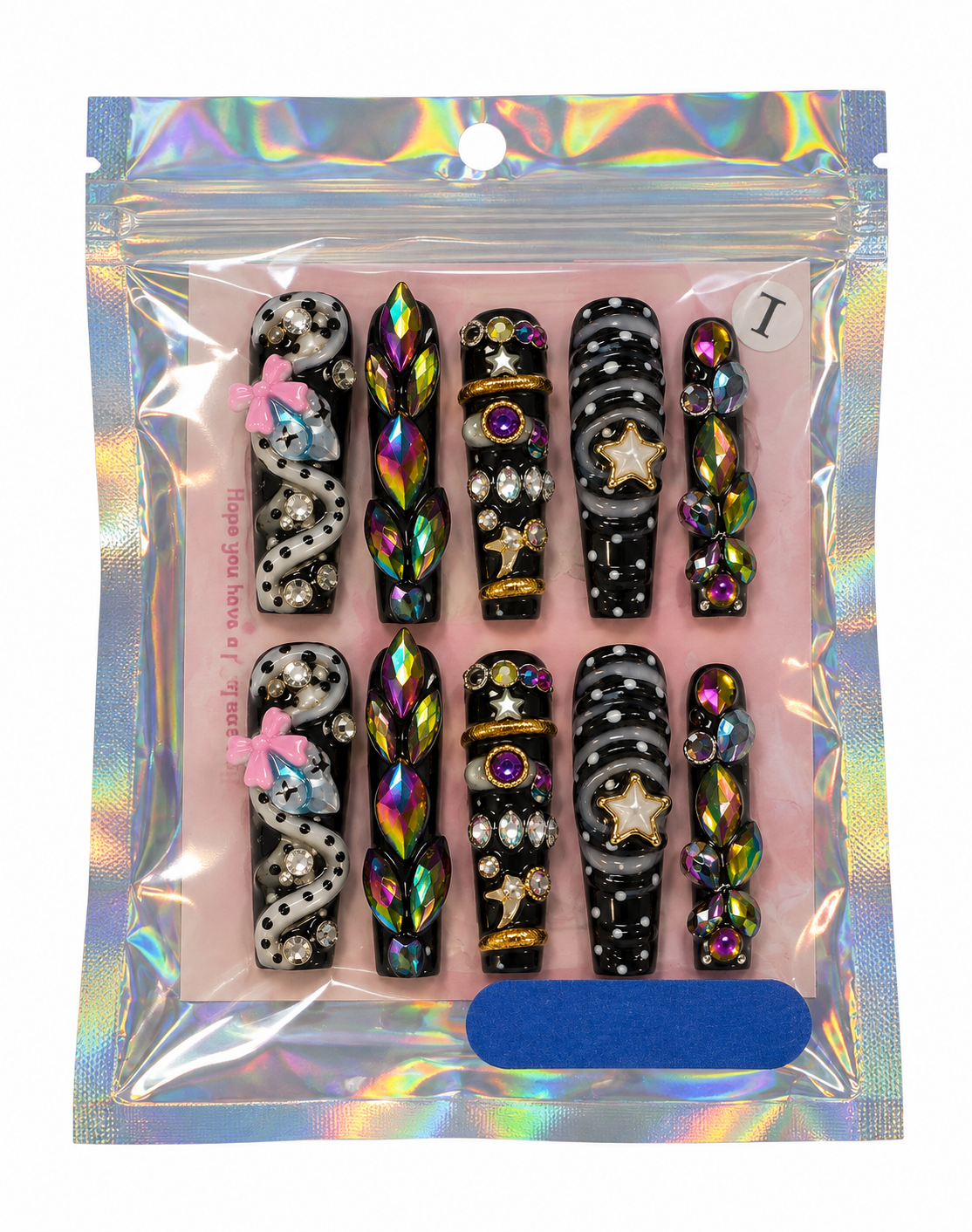 Black & Gray Rhinestone Press-On Nails – Glamorous Nail Art Set