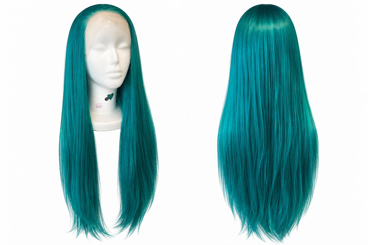 Teal Blue Straight Lace Front Wig – Synthetic – 26 Inch