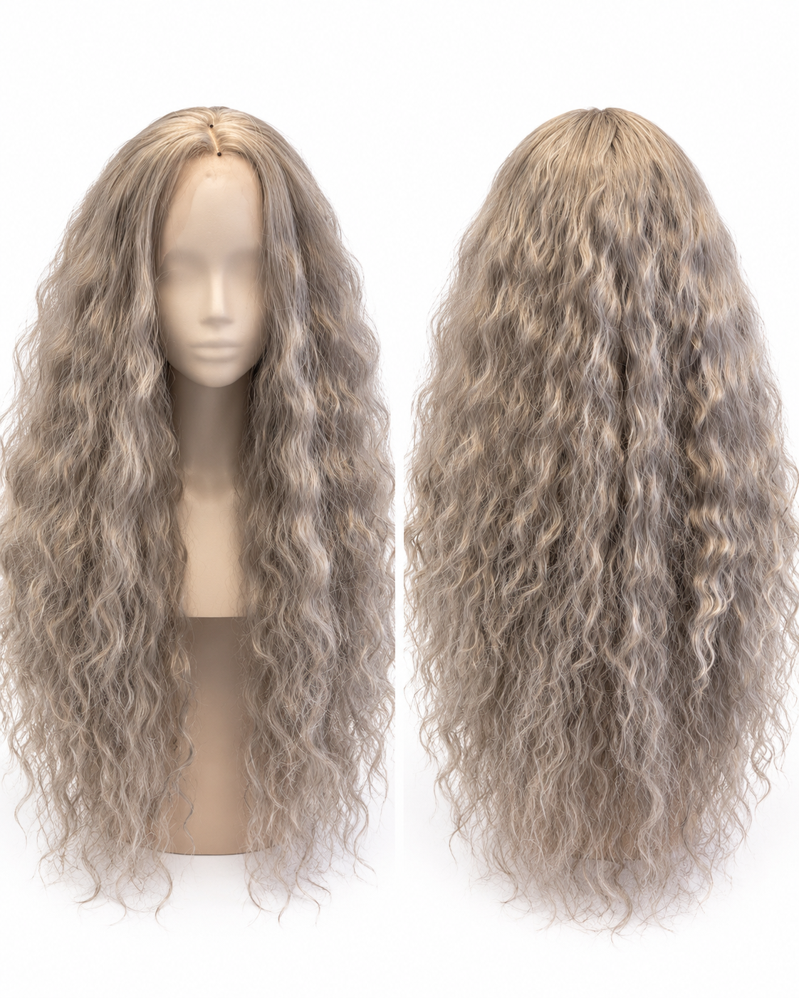 Silver Gray Long Wavy Lace Front Wig-Synthetic
