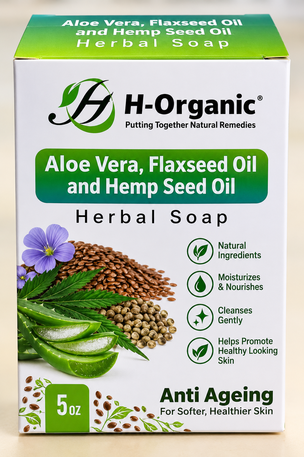 Aloe Vera, Flaxseed & Hemp Seed Oil Herbal Soap – 5 oz