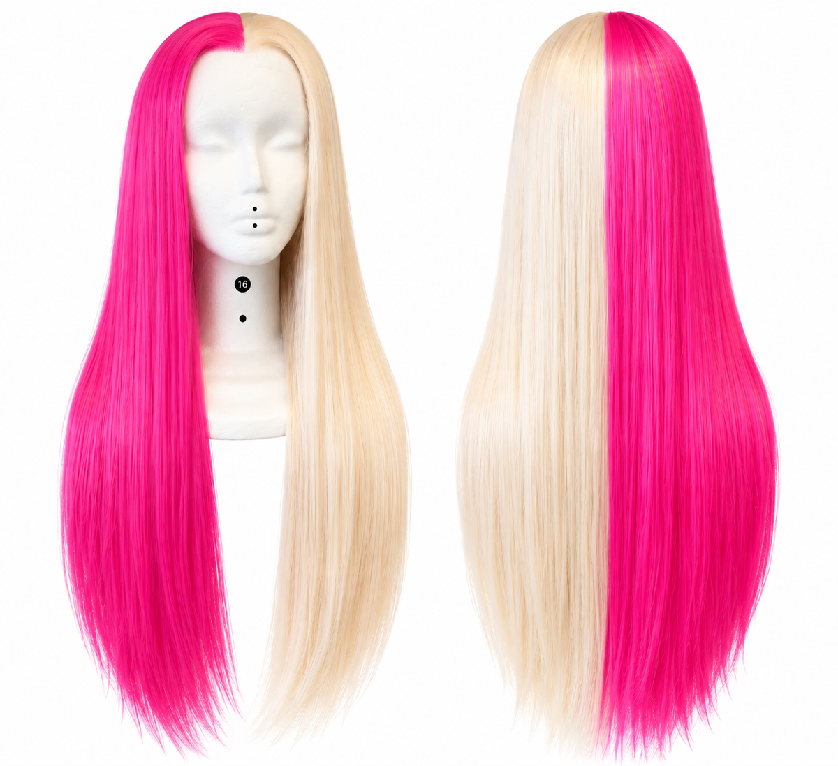 Pink & Blonde Straight Wig – 26 Inch Synthetic