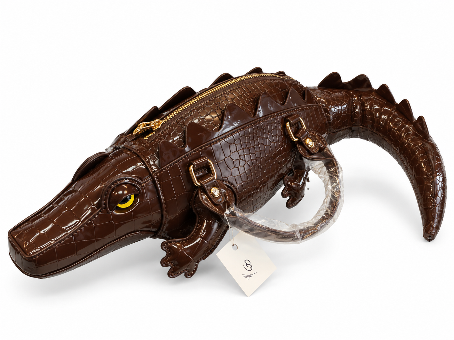 Brown Crocodile Alligator-Shaped Shoulder Bag