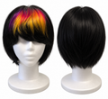 Black Human Hair Short Bob Wig with Burgundy & Gold Highlights