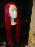 26” Red Straight Synthetic Lace Front Wig