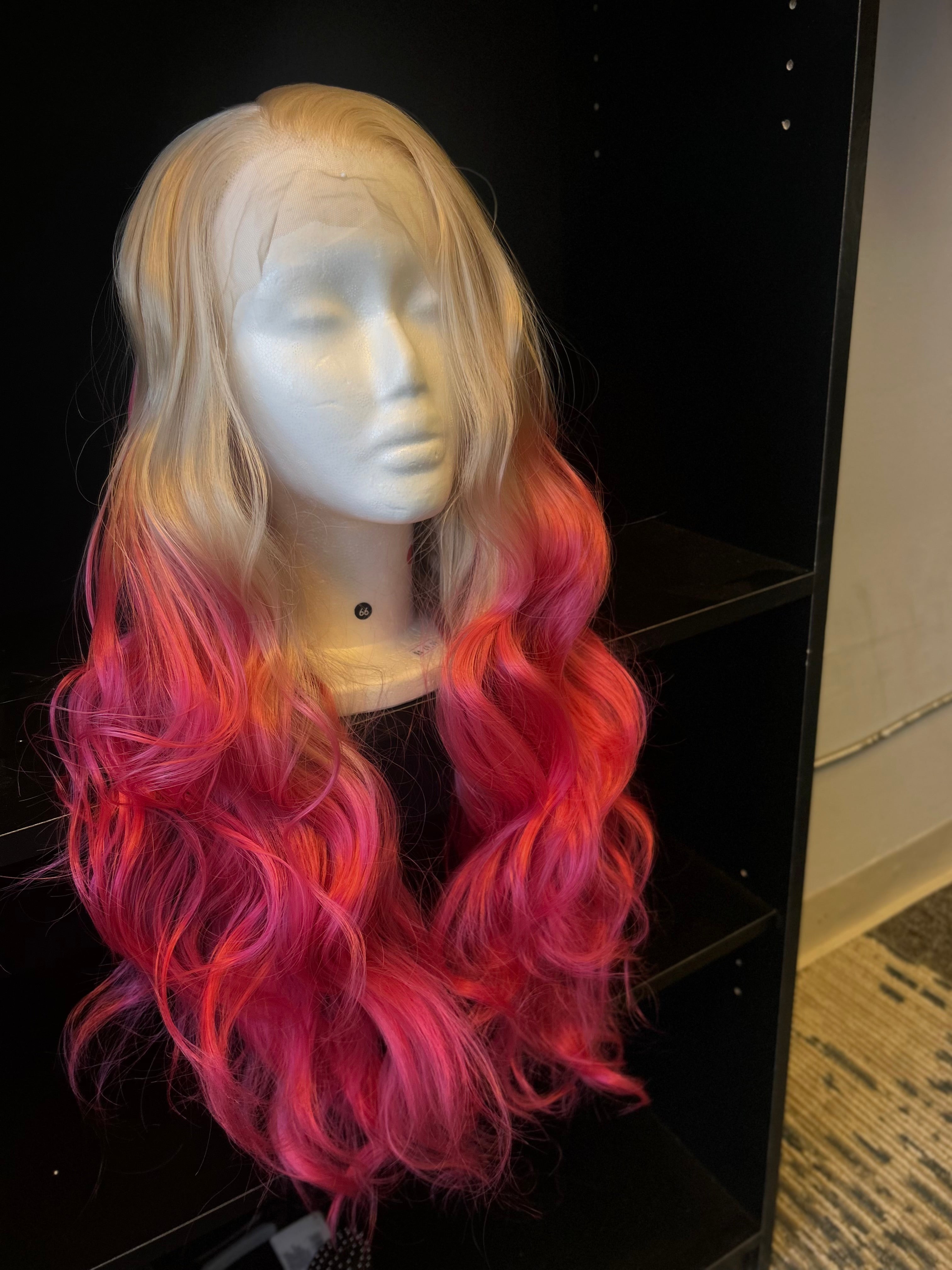 Blonde & Pink Ombre Wavy Wig – 26 Inch Synthetic