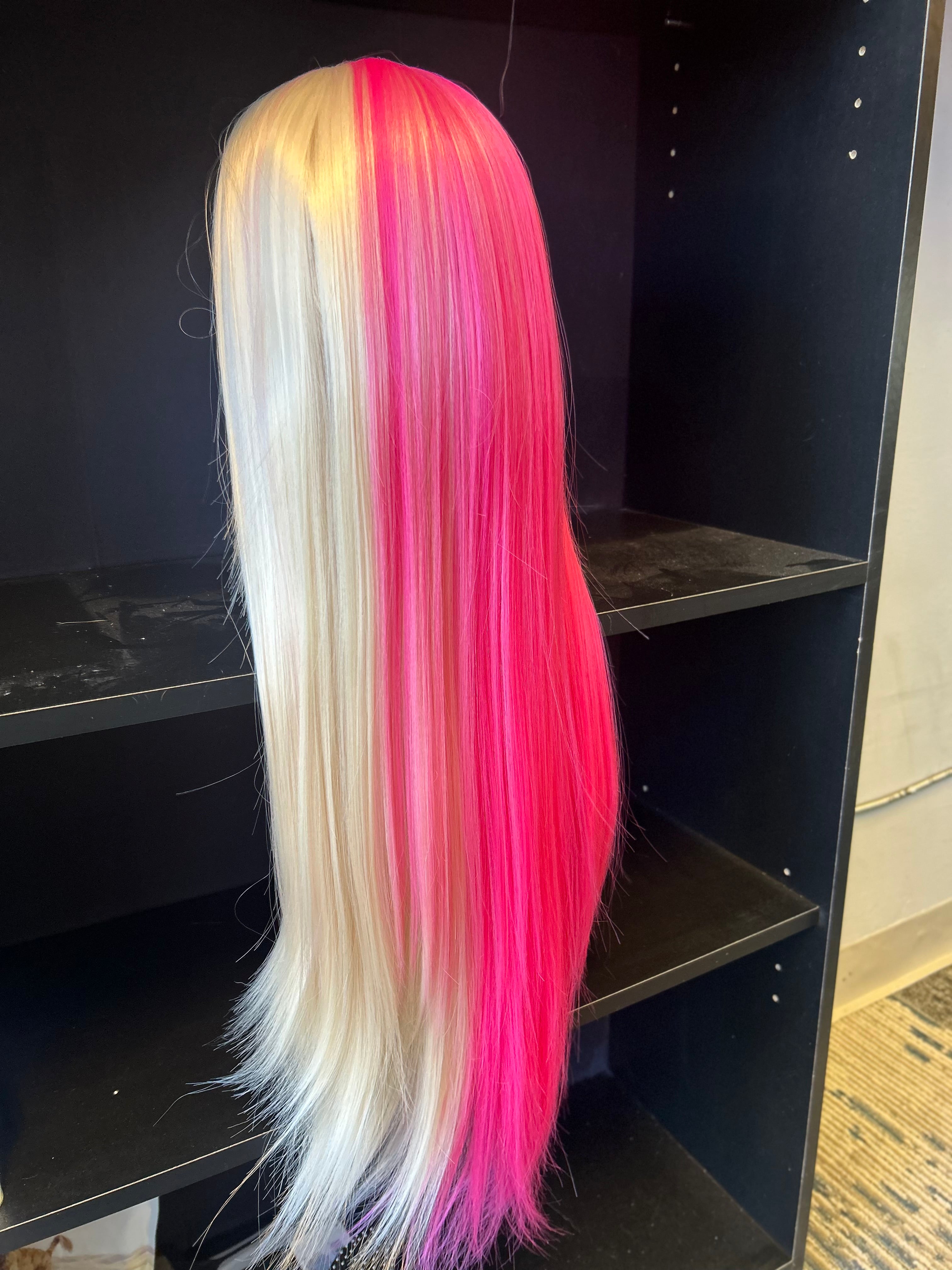 Pink & Blonde Straight Wig – 26 Inch Synthetic