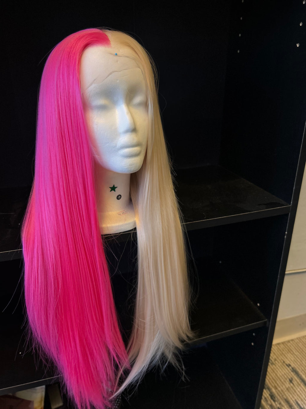 Pink & Blonde Straight Wig – 26 Inch Synthetic