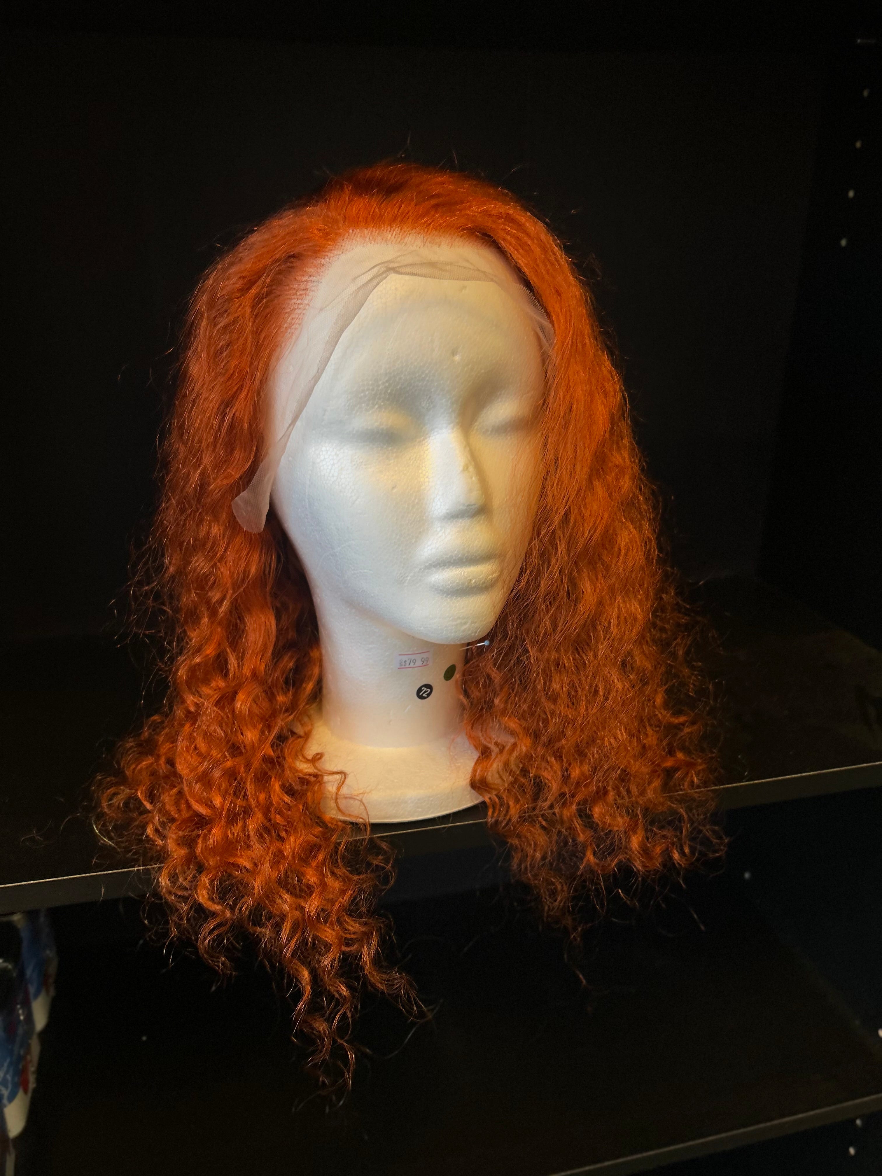 Human Hair Curly Wig – Copper Orange – 20 Inch